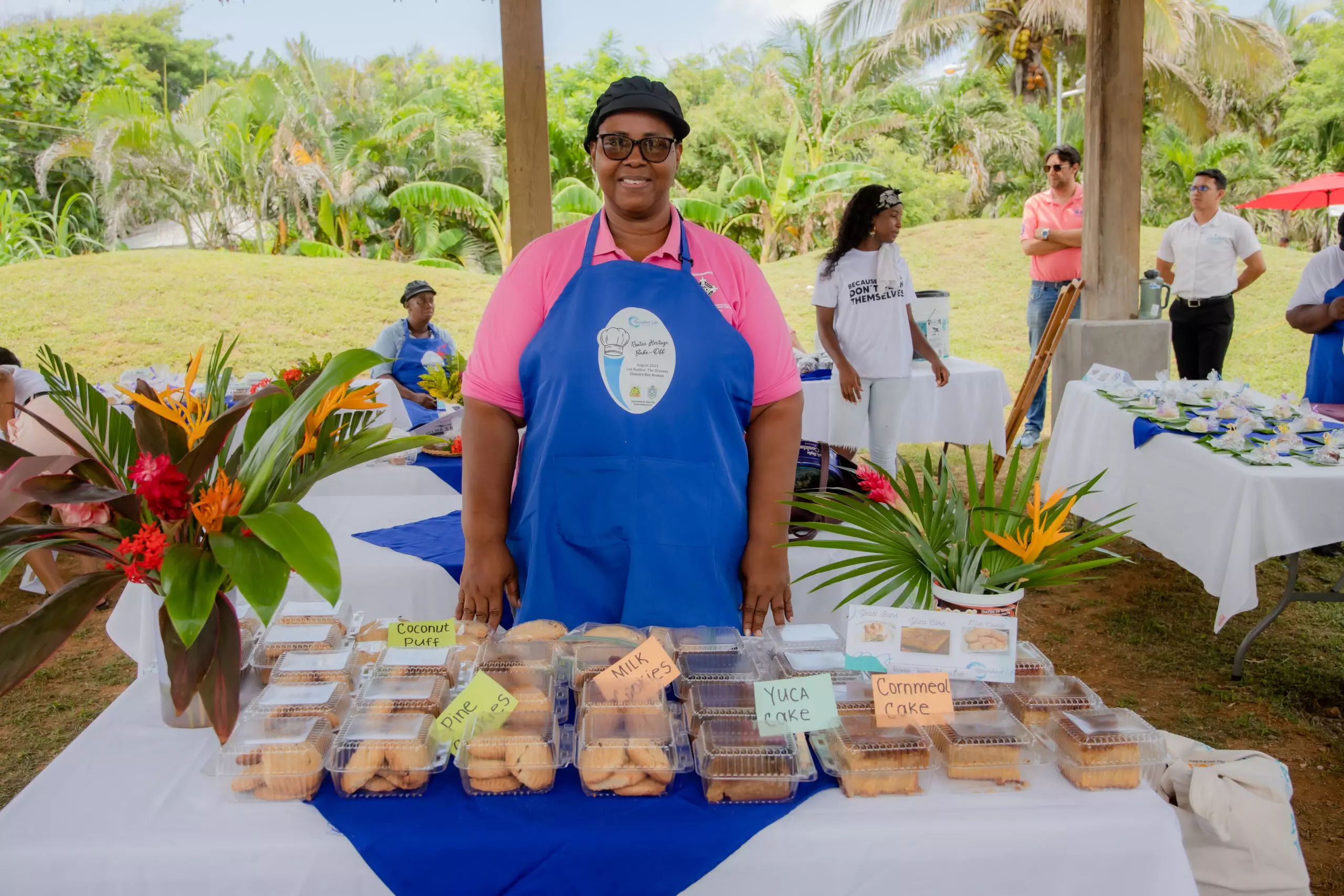 Woman selling baked goods in Roatan Honduras